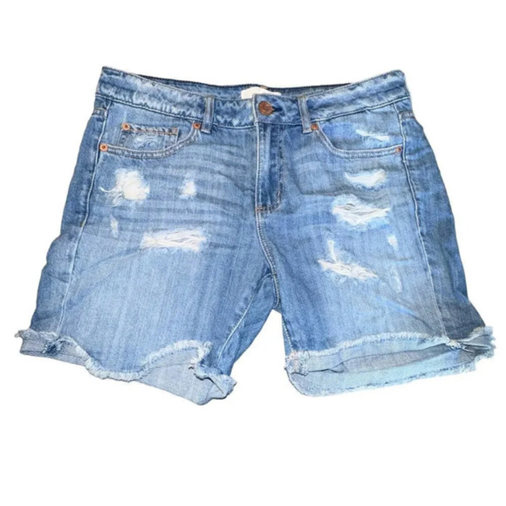 Garage girlfriend size 5 light wash blue distressed ripped jean cut off shorts